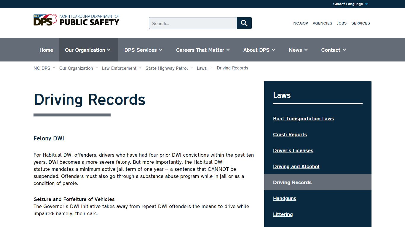 Driving Records | NC DPS