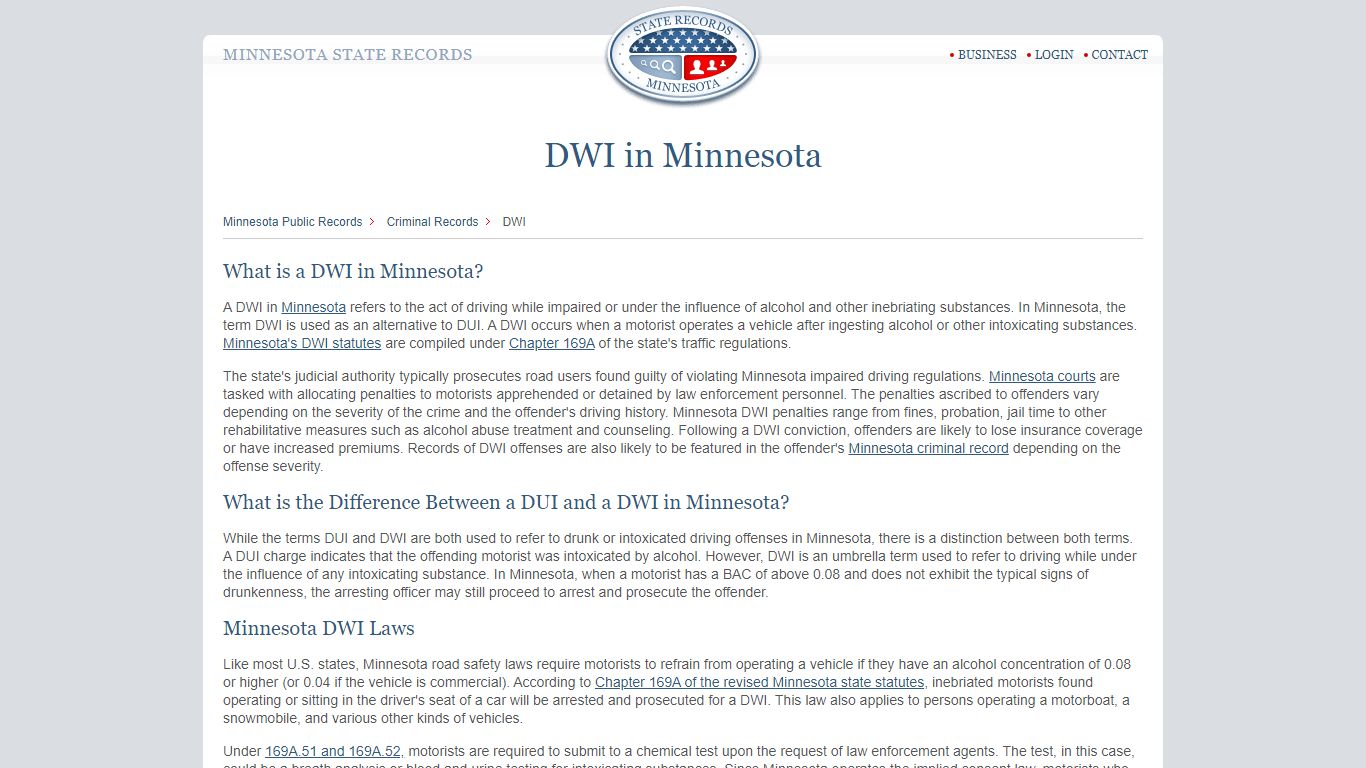 DWI in Minnesota | StateRecords.org