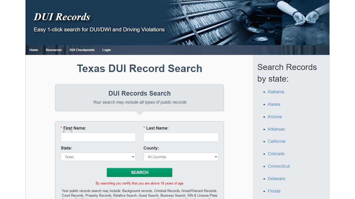 Texas TX | DUI Records Search